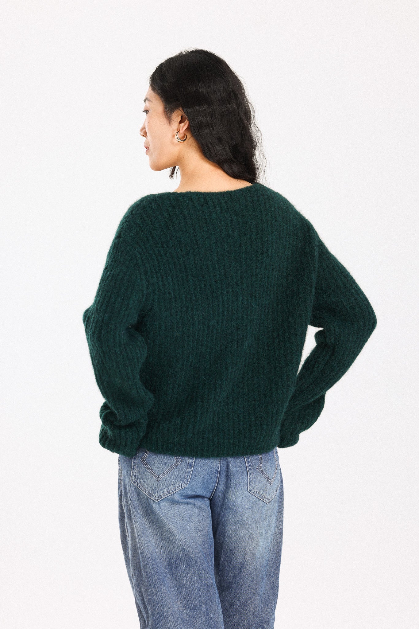 Immy V-neck Basic Alpaca Wool Knit Jumper  - Forest