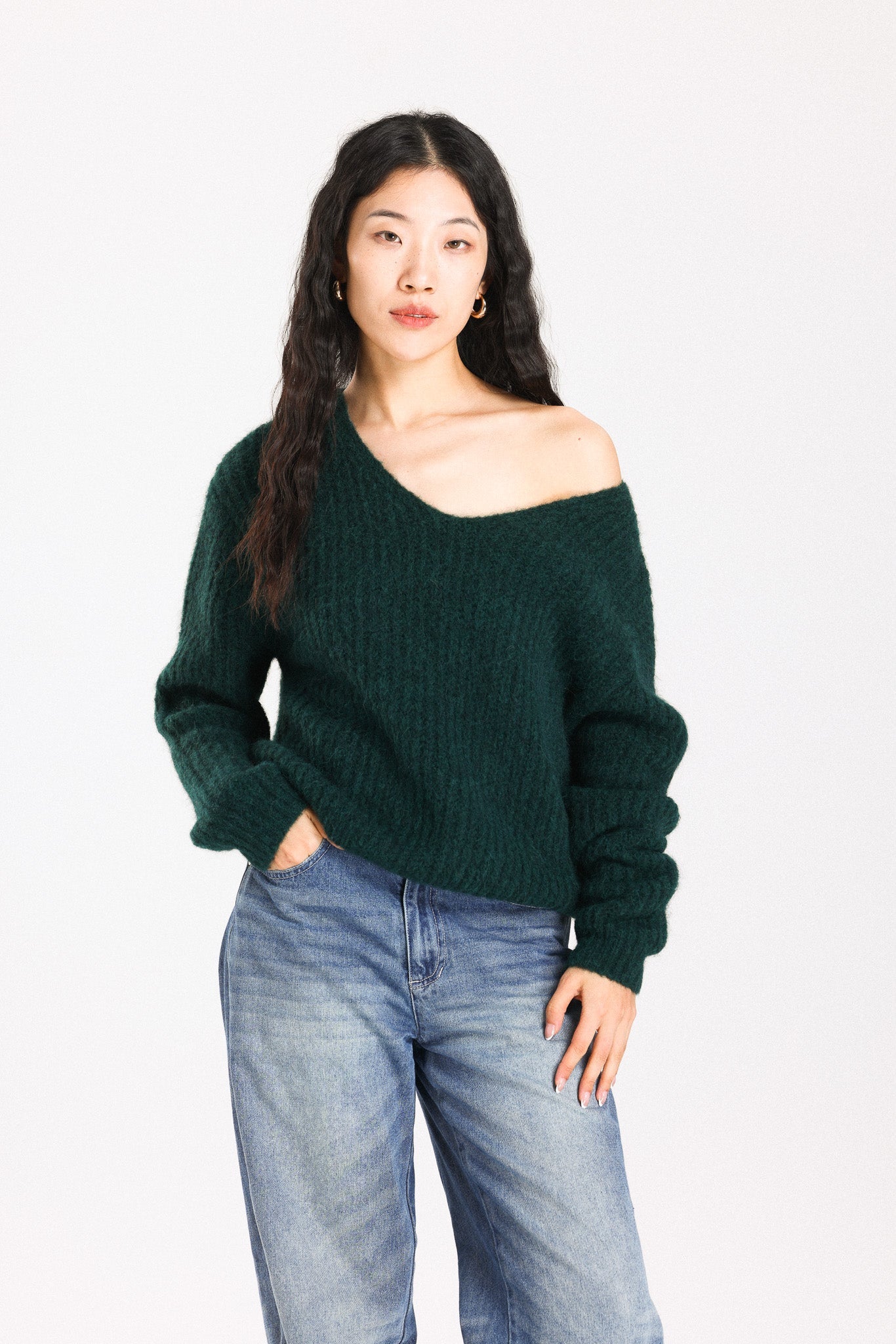 Immy V-neck Basic Alpaca Wool Knit Jumper  - Forest