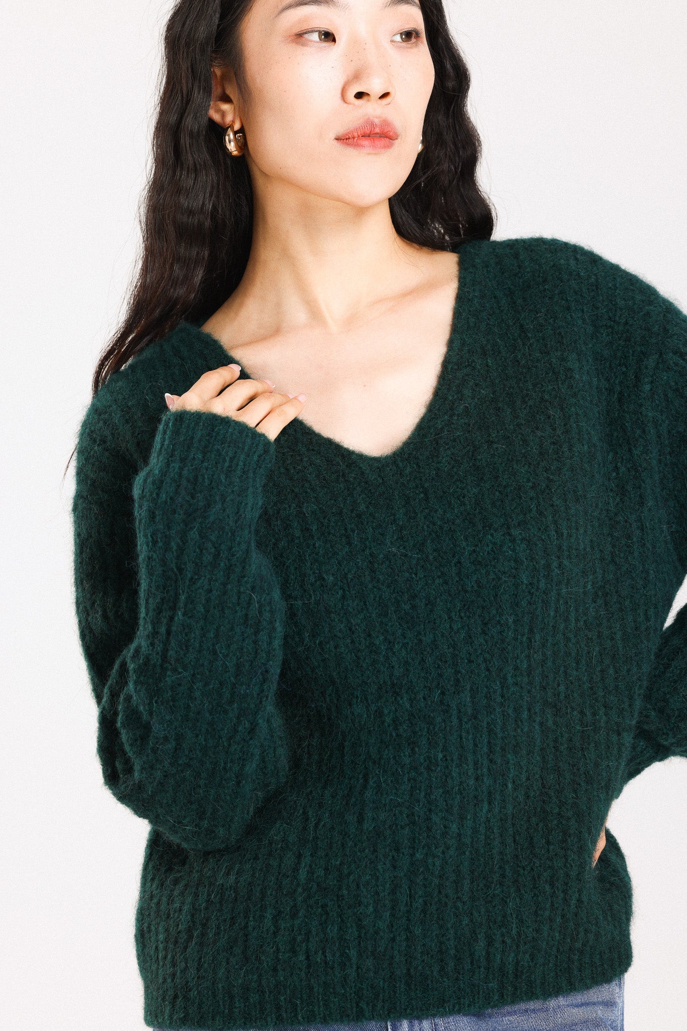 Immy V-neck Basic Alpaca Wool Knit Jumper  - Forest