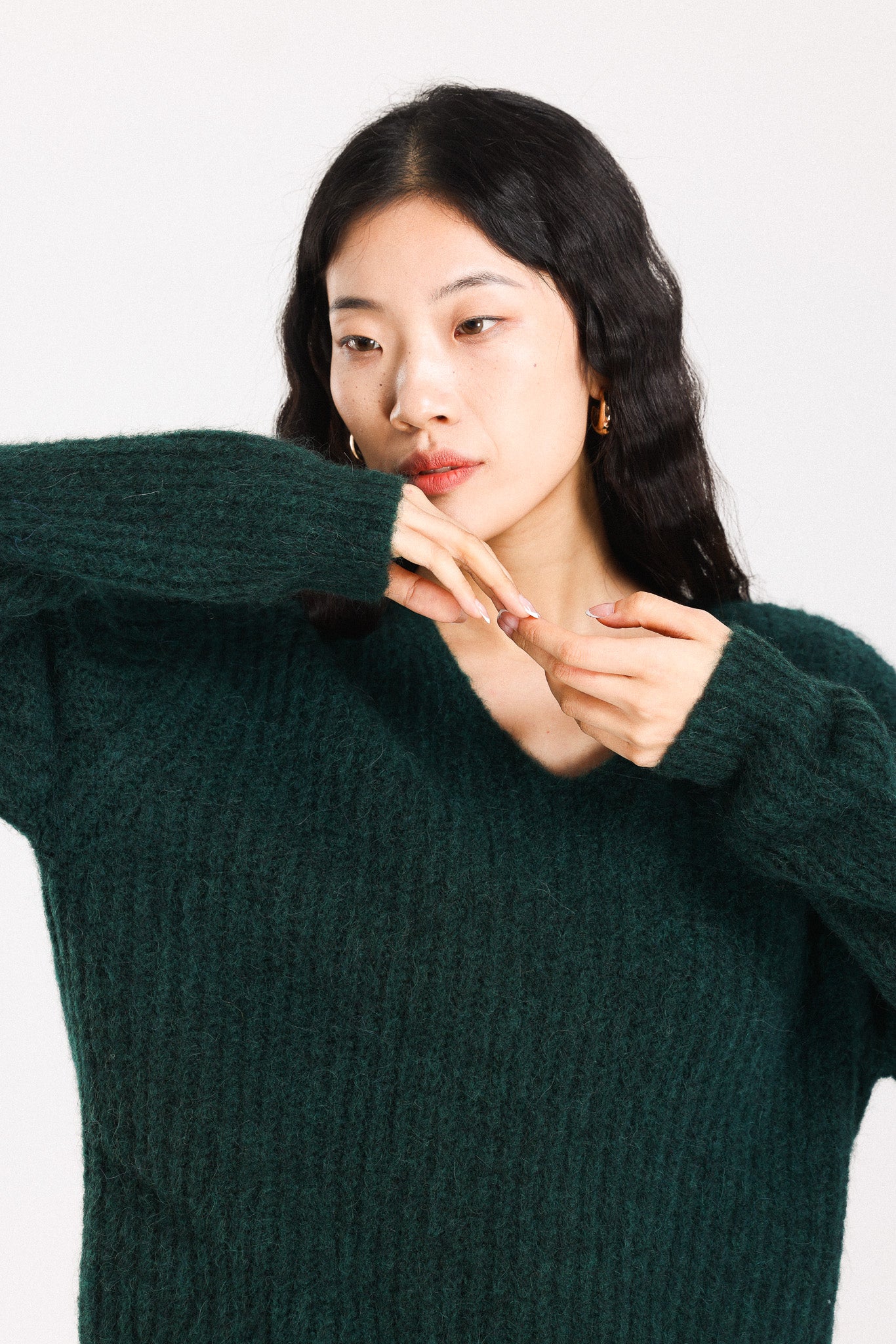 Immy V-neck Basic Alpaca Wool Knit Jumper  - Forest