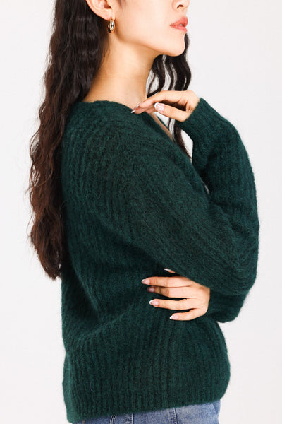 Immy V-neck Basic Alpaca Wool Knit Jumper  - Forest