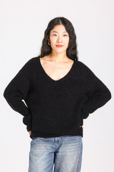 Immy V-neck Basic Alpaca wool  Knit Jumper - Black