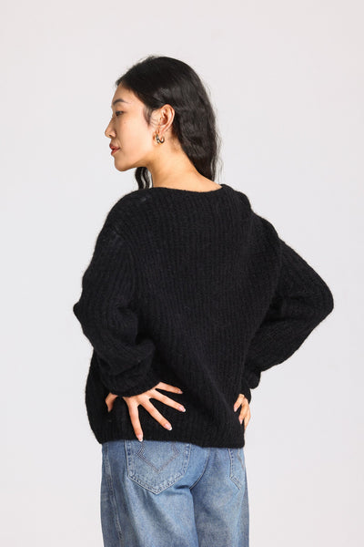 Immy V-neck Basic Alpaca wool  Knit Jumper - Black