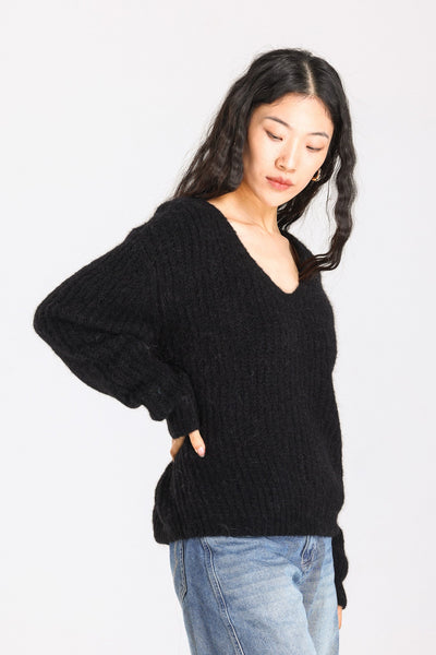 Immy V-neck Basic Alpaca wool  Knit Jumper - Black