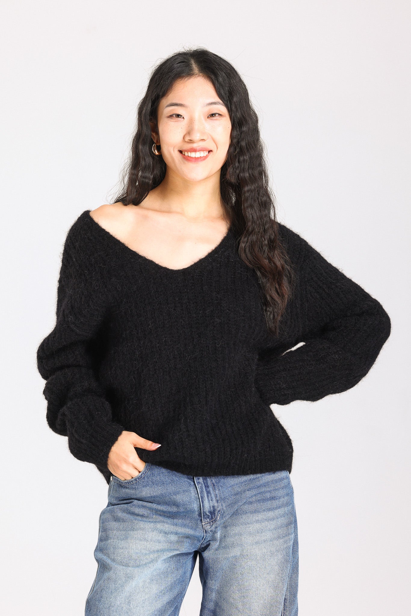 Immy V-neck Basic Alpaca wool  Knit Jumper - Black