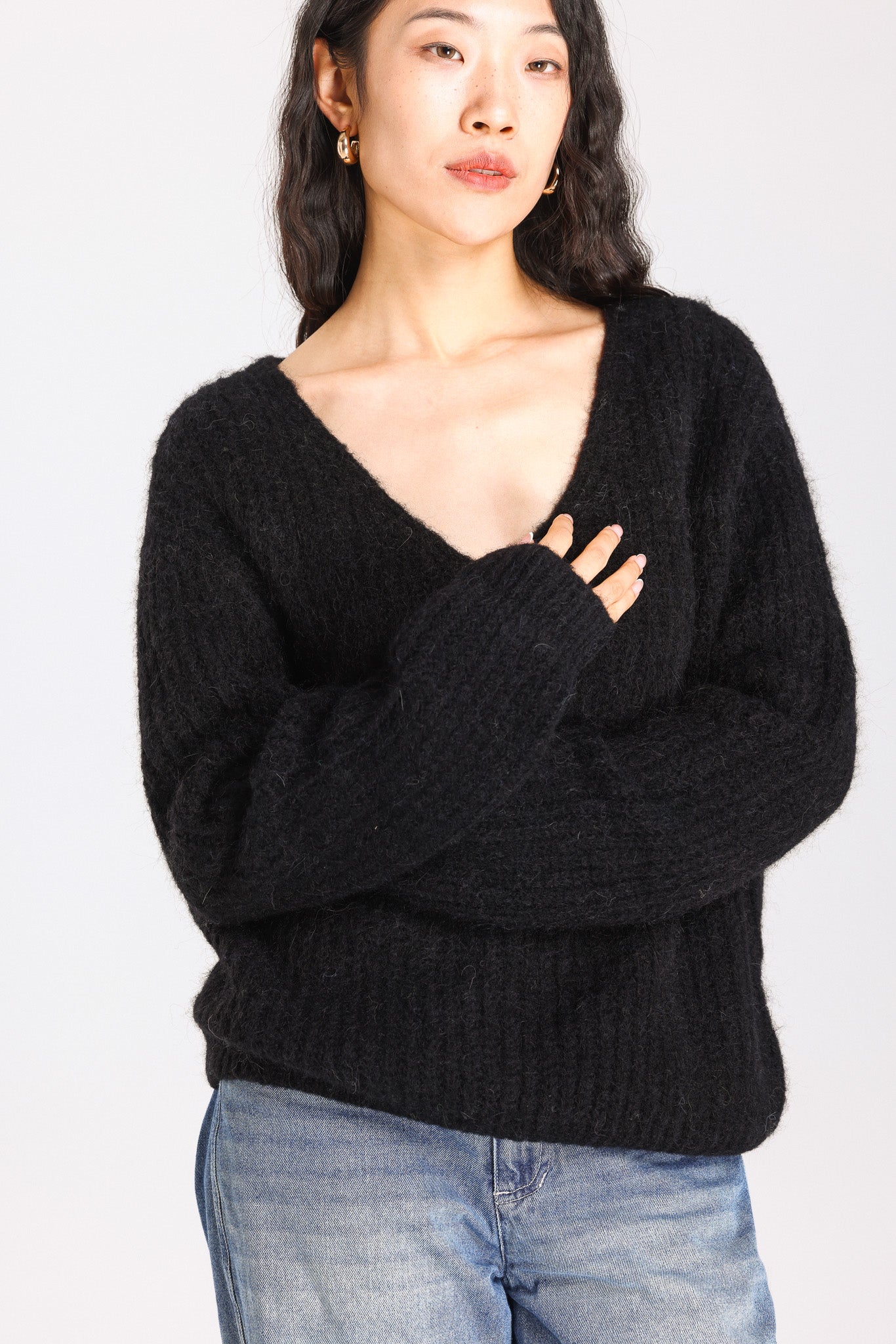 Immy V-neck Basic Alpaca wool  Knit Jumper - Black