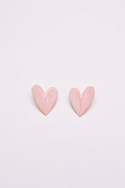 Enamel Large Heart Earrings Pink