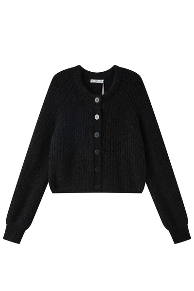 Janet Ribbed Alpaca wool  Knit Cardigan - Black