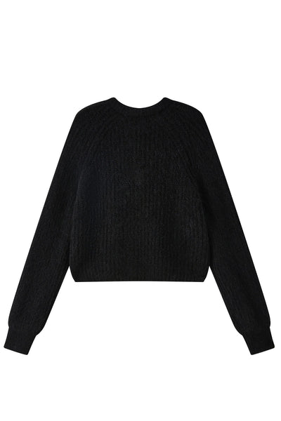 Janet Ribbed Alpaca wool  Knit Cardigan - Black