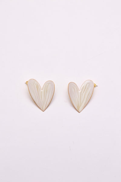 Enamel Large Heart Earrings White