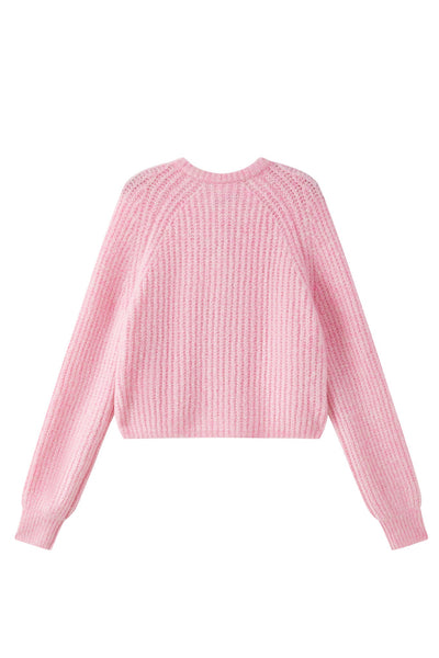 Janet Ribbed Alpaca wool Knit Cardigan - Pink