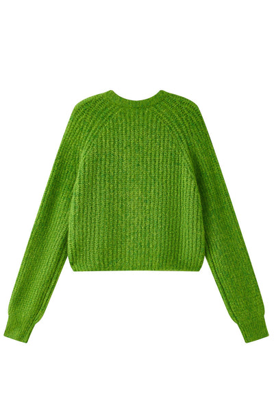 Janet Ribbed Alpaca wool  Knit Cardigan - Green