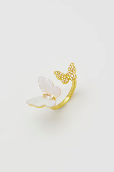 Mother of Pearl Butterfly Gold Ring