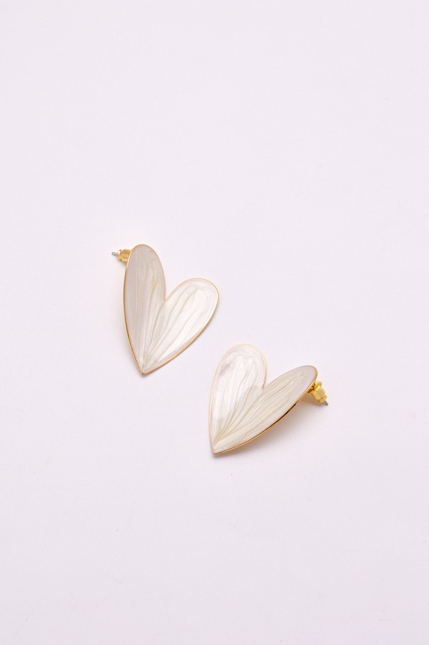 Enamel Large Heart Earrings White