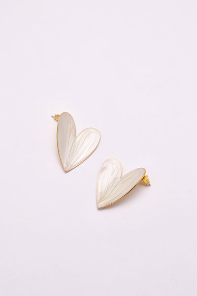 Enamel Large Heart Earrings White