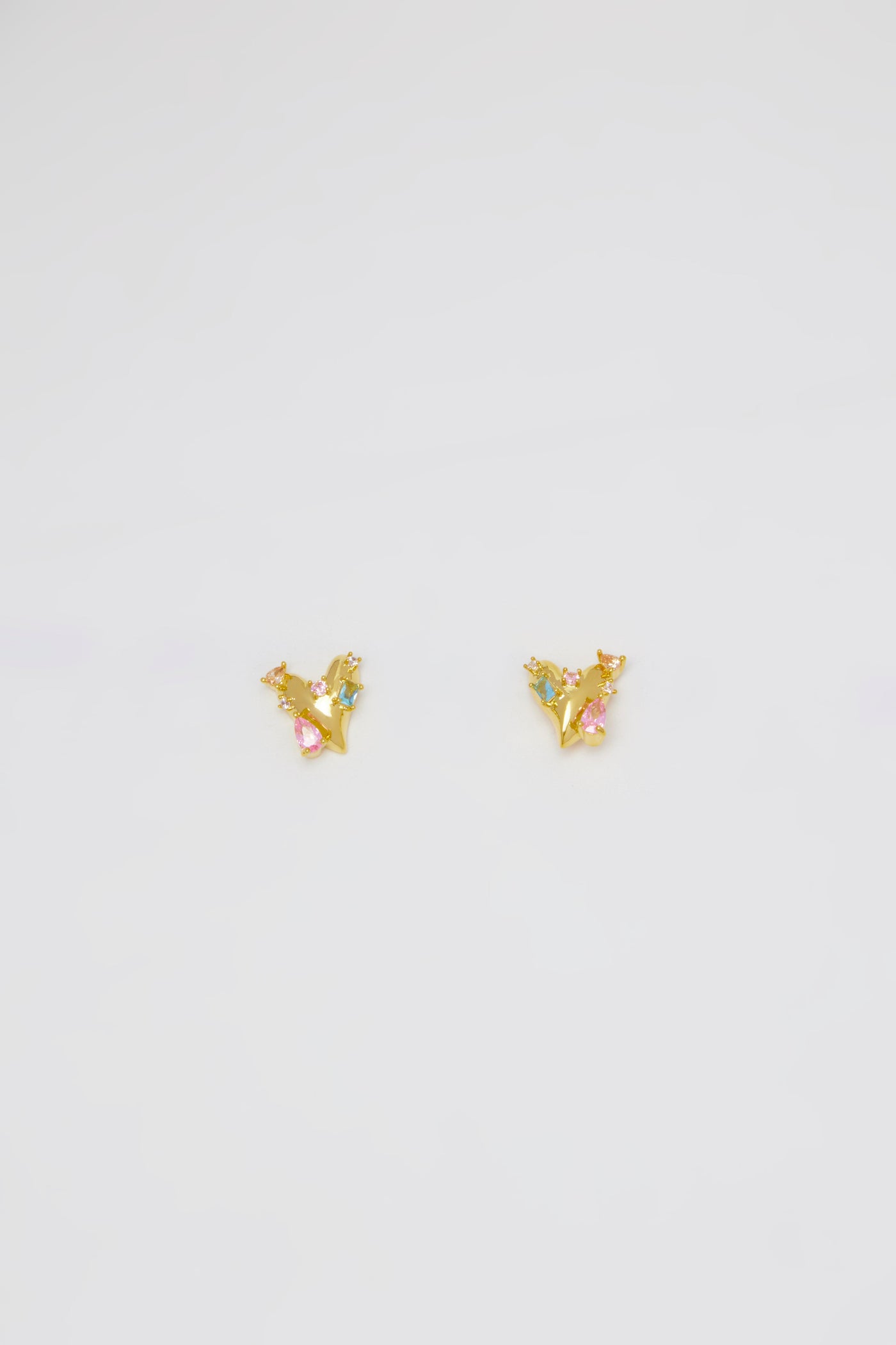 Gold Heart 2 Crystal Stud Earrings