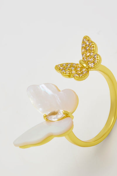 Mother of Pearl Butterfly Gold Ring