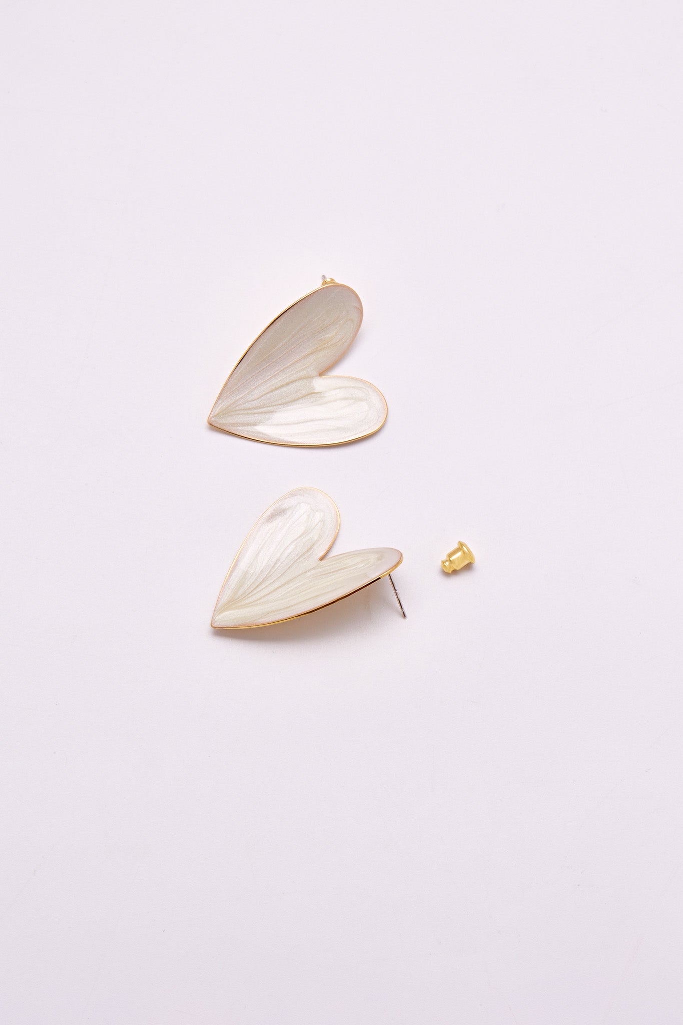 Enamel Large Heart Earrings White