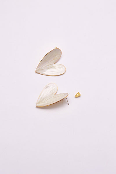 Enamel Large Heart Earrings White