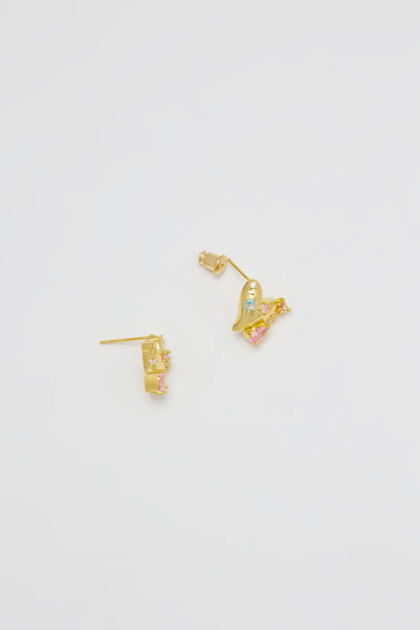 Gold Heart 2 Crystal Stud Earrings