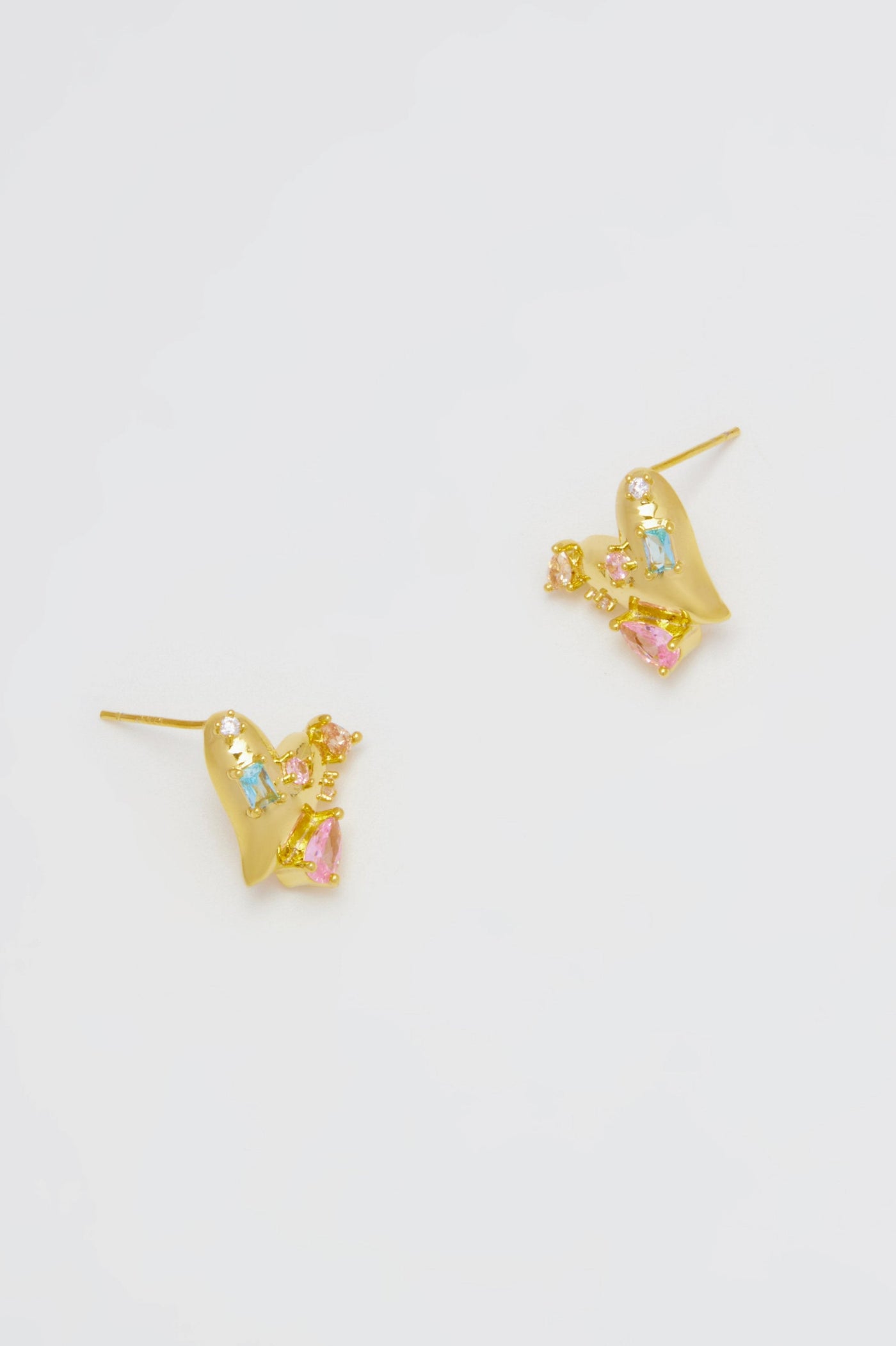 Gold Heart 2 Crystal Stud Earrings