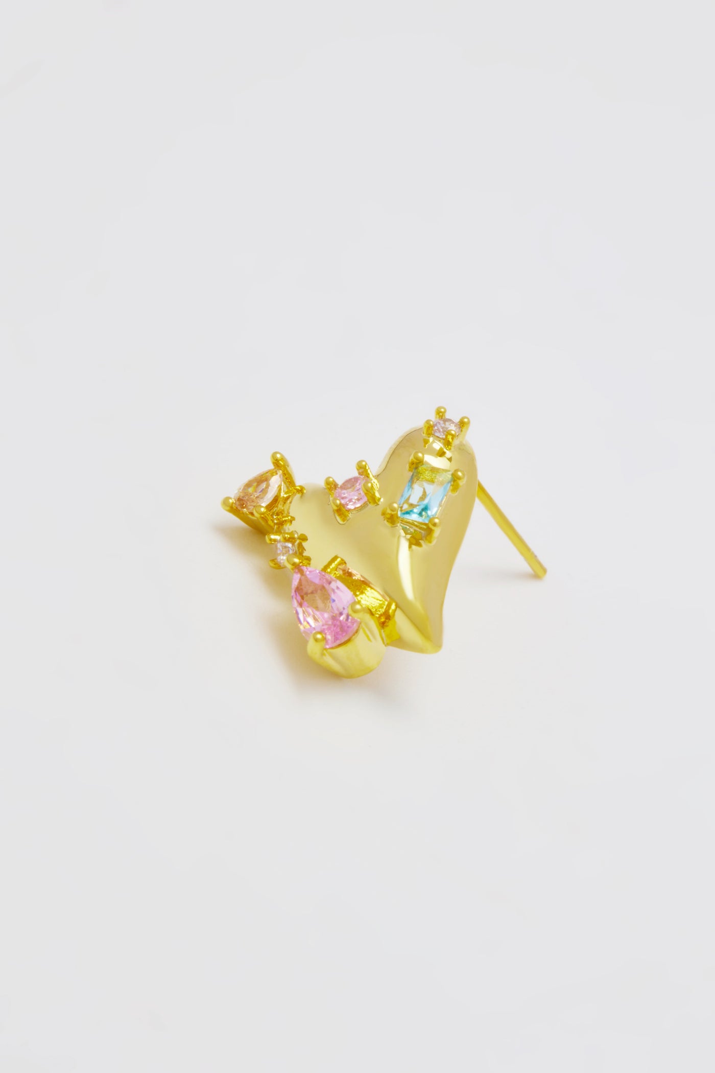 Gold Heart 2 Crystal Stud Earrings