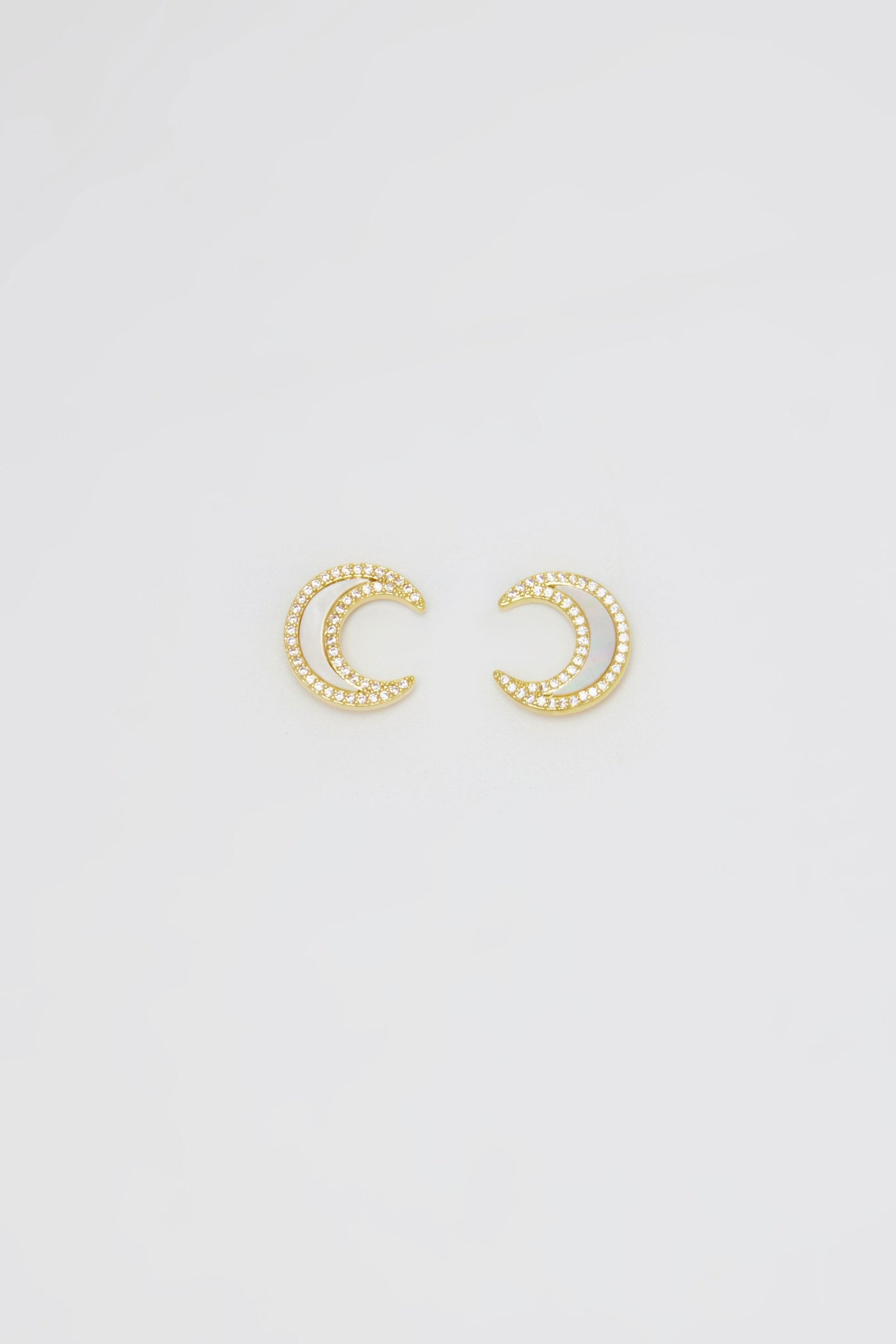 Ata Silver Jewelled Crescent Moon Stud Earrings