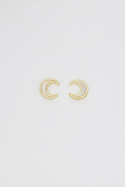 Ata Silver Jewelled Crescent Moon Stud Earrings