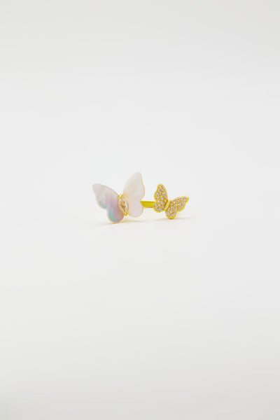 Mother of Pearl Butterfly Gold Ring