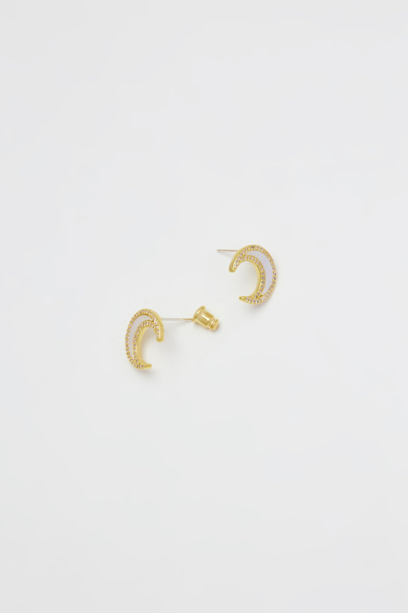 Ata Silver Jewelled Crescent Moon Stud Earrings