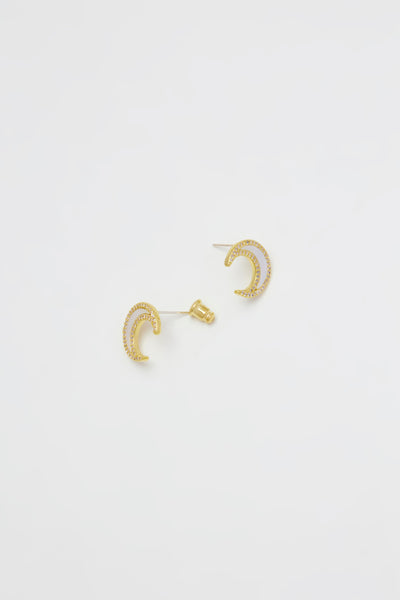 Ata Silver Jewelled Crescent Moon Stud Earrings