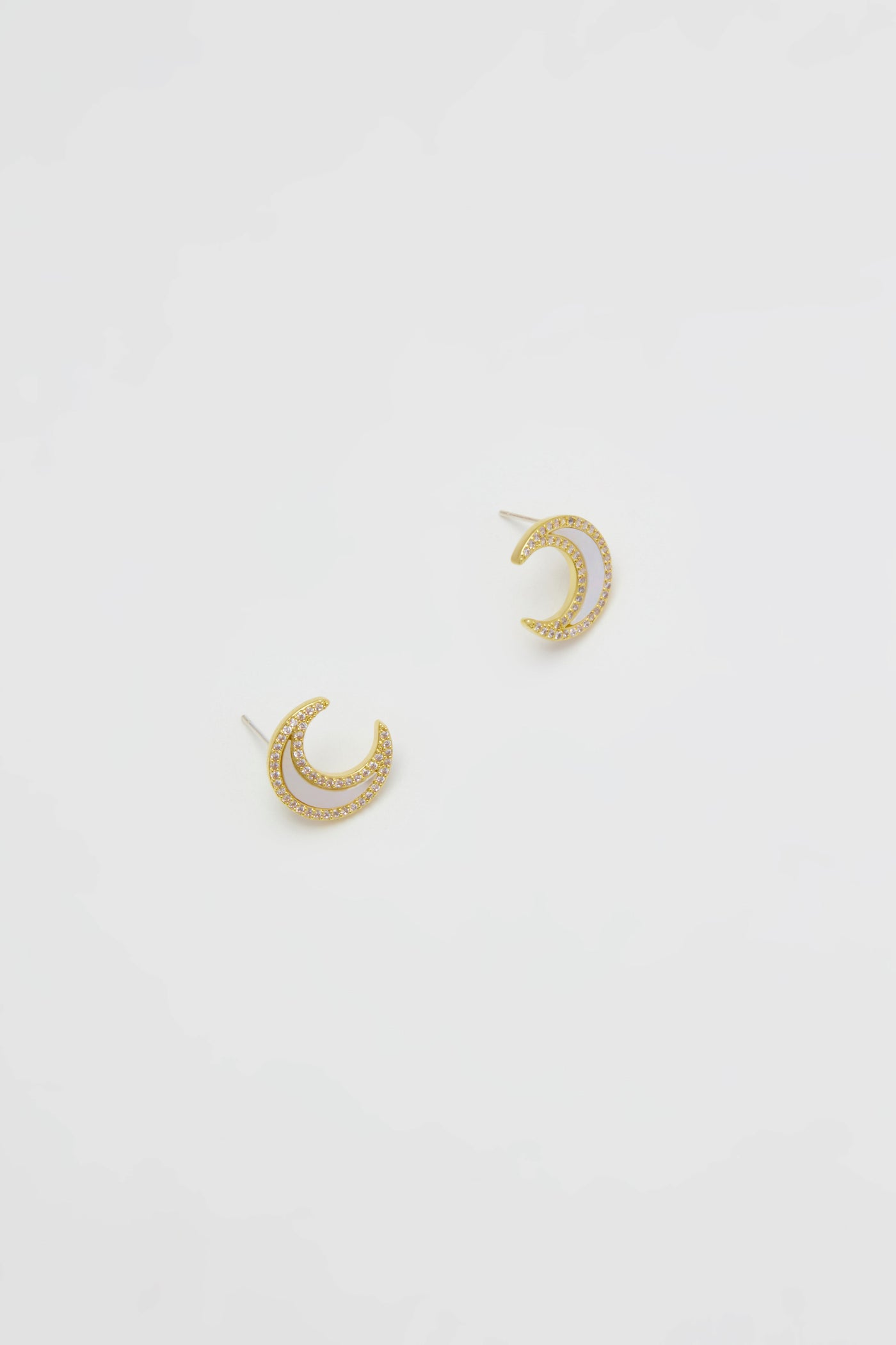 Ata Silver Jewelled Crescent Moon Stud Earrings