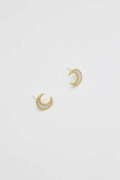 Ata Silver Jewelled Crescent Moon Stud Earrings