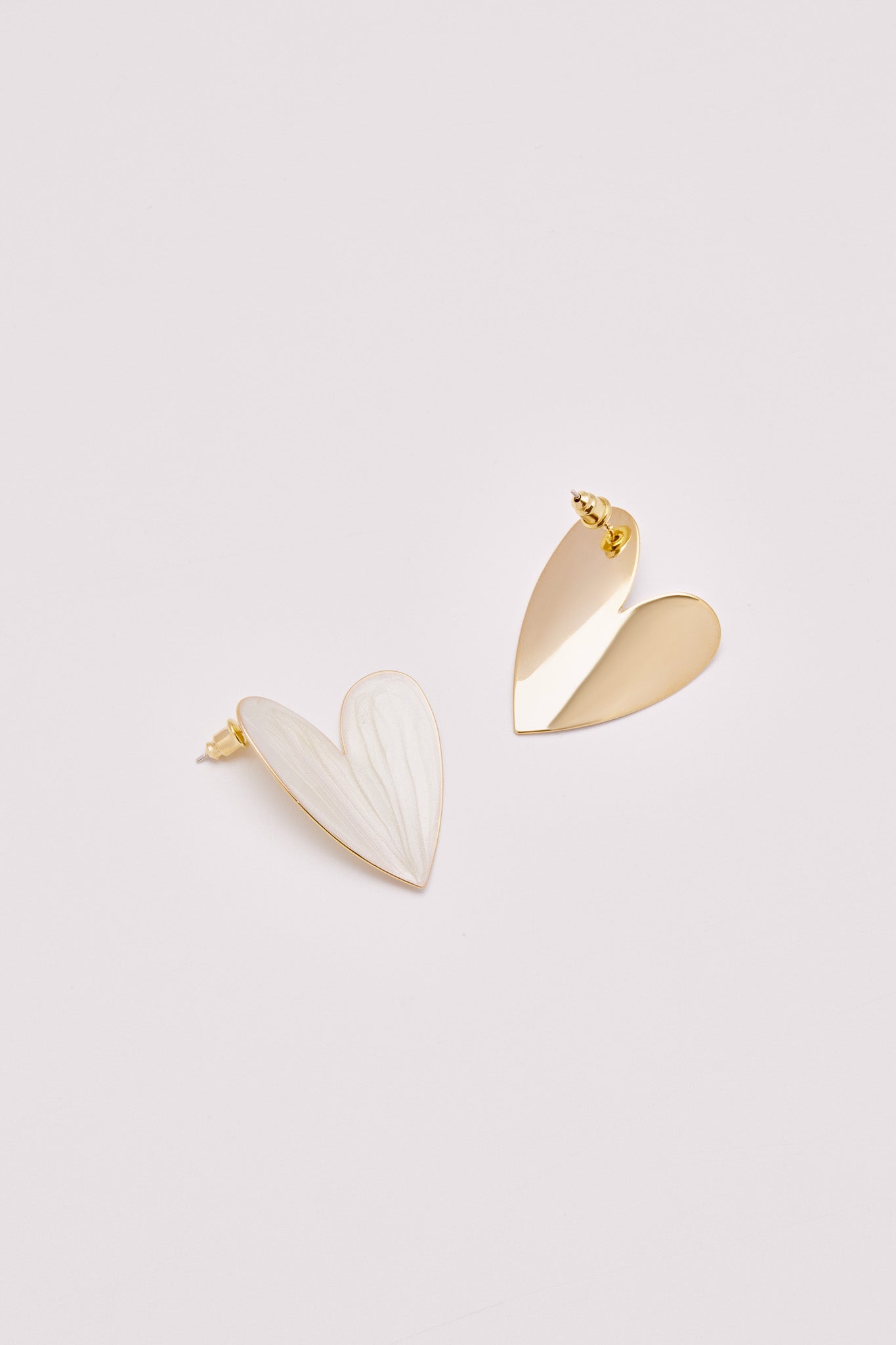 Enamel Large Heart Earrings White