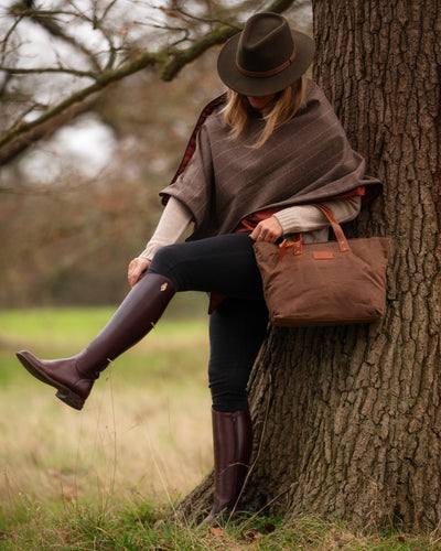 Leather Tote In Waxed Cotton Made in USA Brown