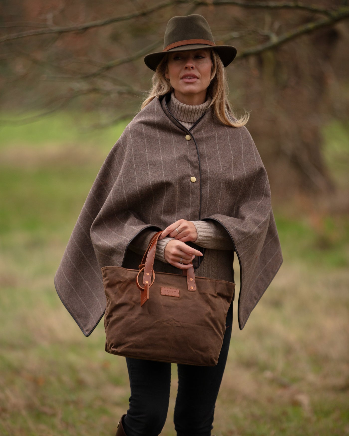 Leather Tote In Waxed Cotton Made in USA Brown