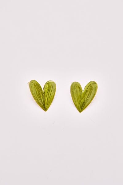 Enamel Large Heart Earrings Green