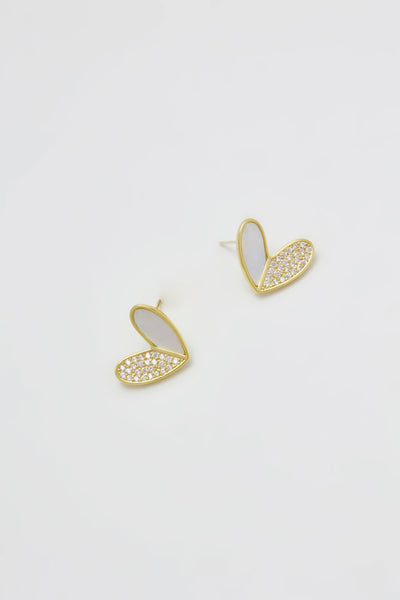 Mother Of Pearl Heart Stud Earrings