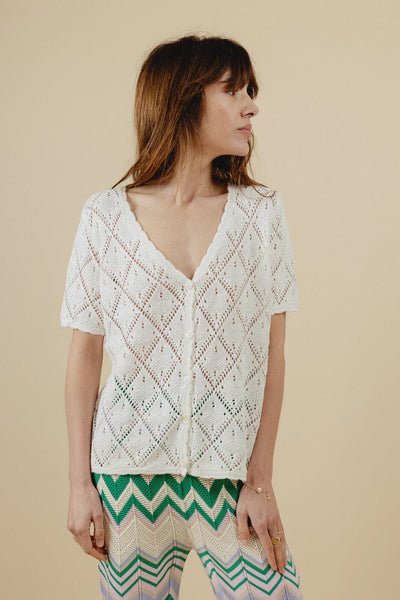 Jane Knit Top  Short Sleeve - White