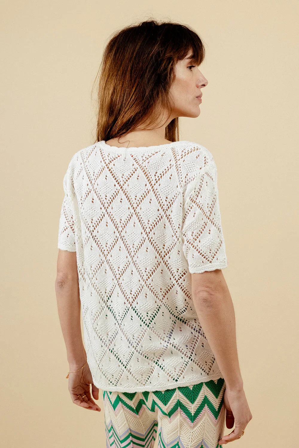 Jane Knit Top  Short Sleeve - White