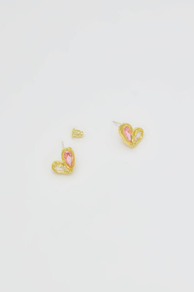 Delilah Asymmetric Heart Pink Stud Earrings