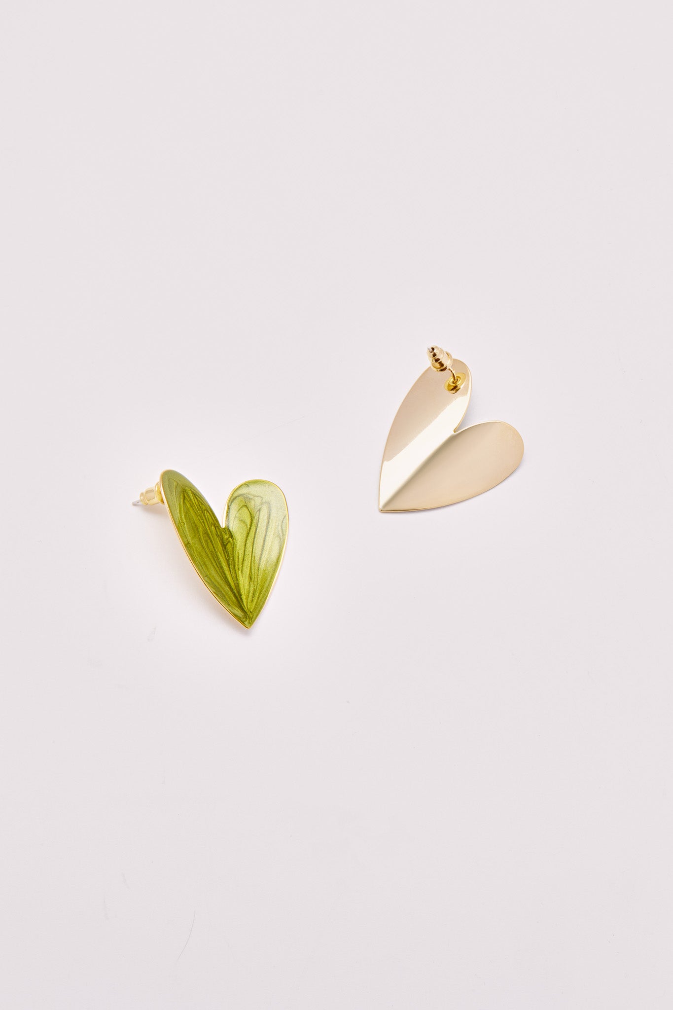 Enamel Large Heart Earrings Green