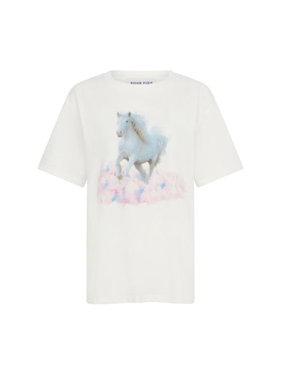 SOUR FIGS White Horse Print Unisex T-Shirt in White