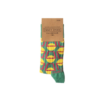 2 Pack Yellow and Green Geometric Socks