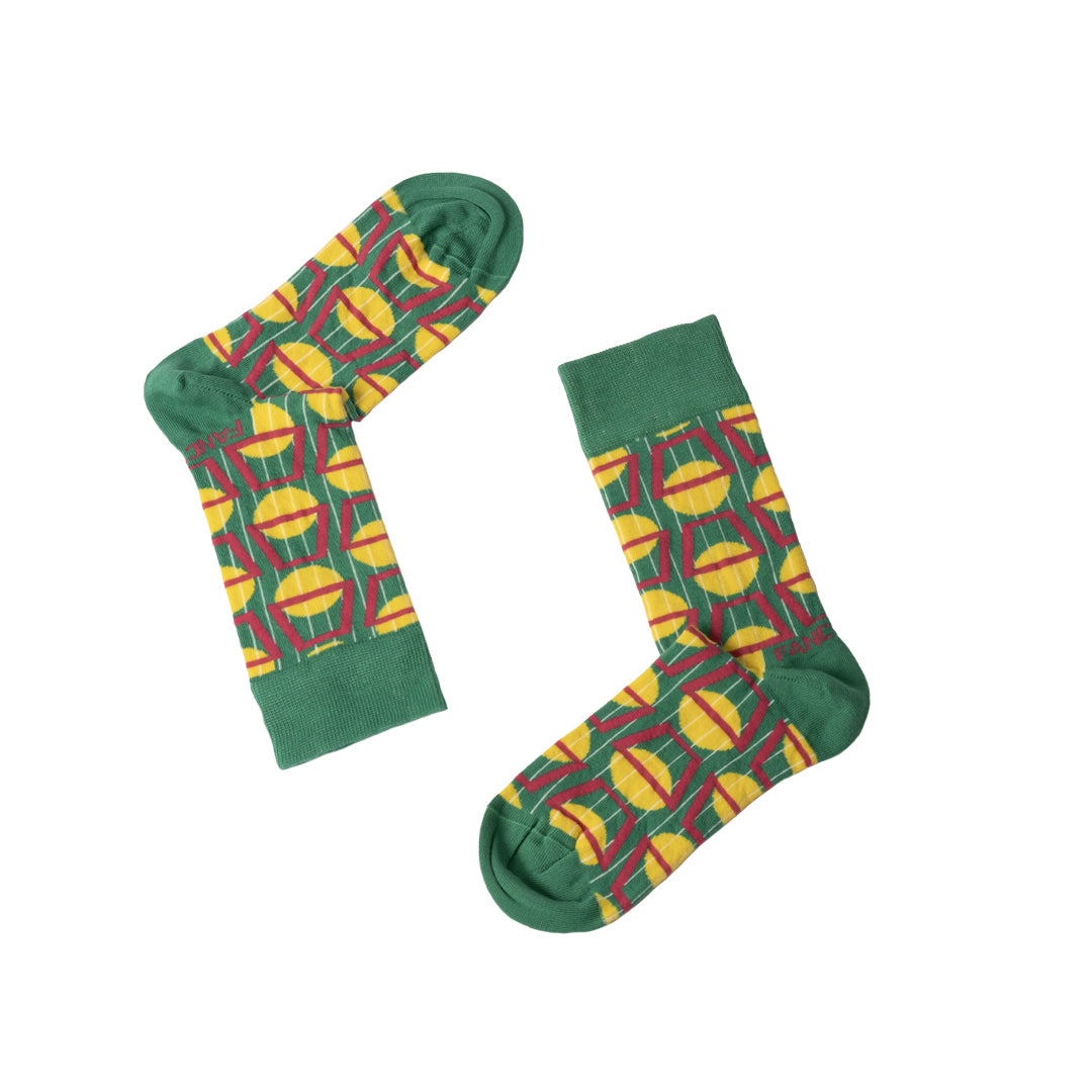 2 Pack Yellow and Green Geometric Socks