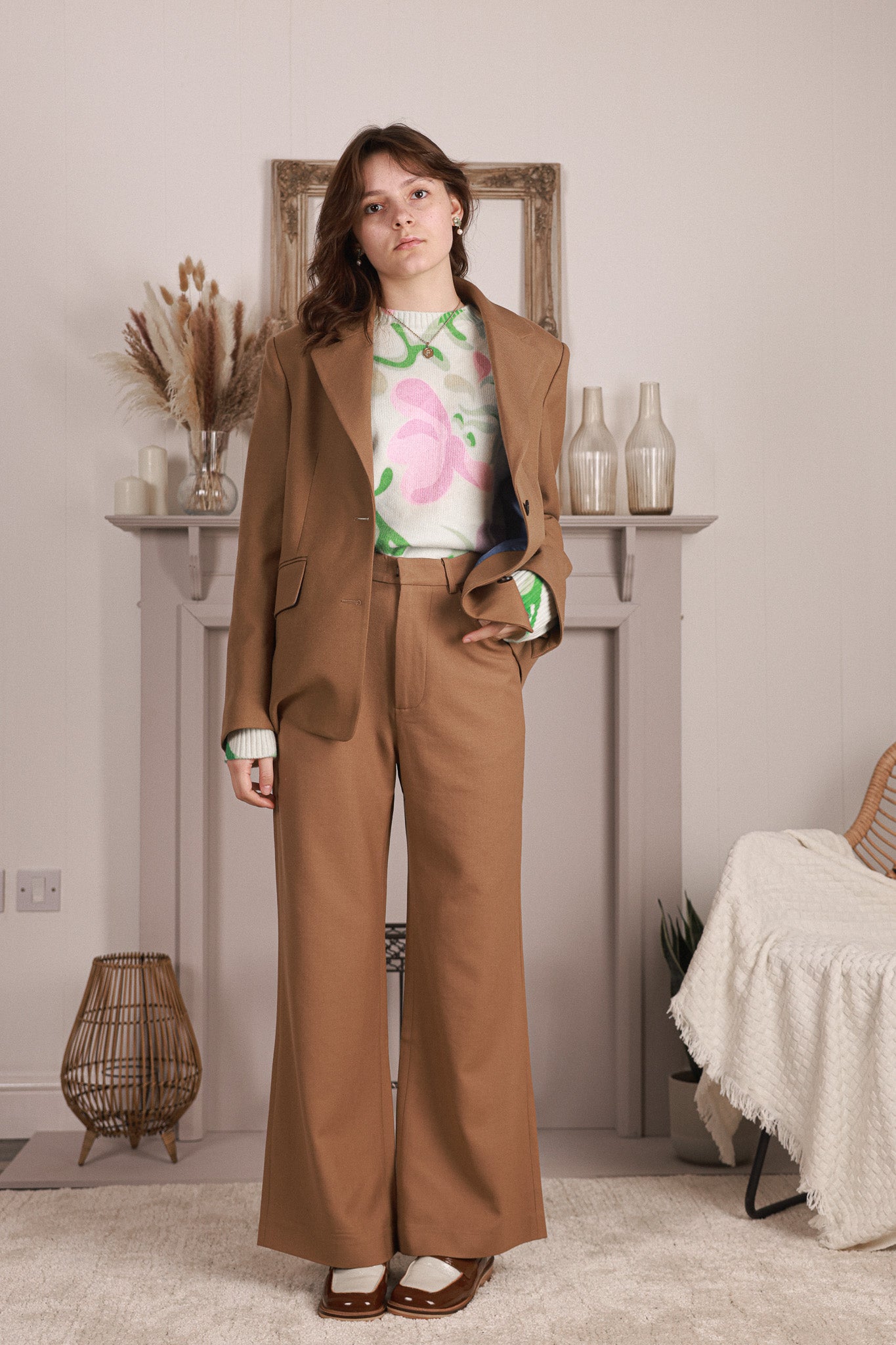 Wool Full Length Flare Trousers