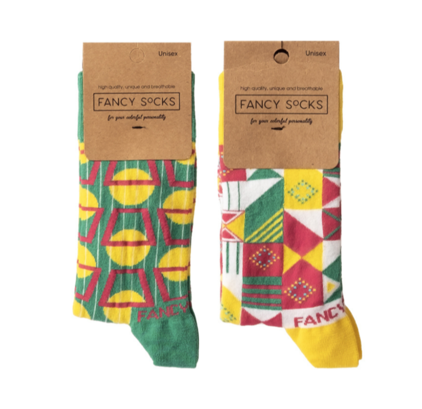 2 Pack Yellow and Green Geometric Socks