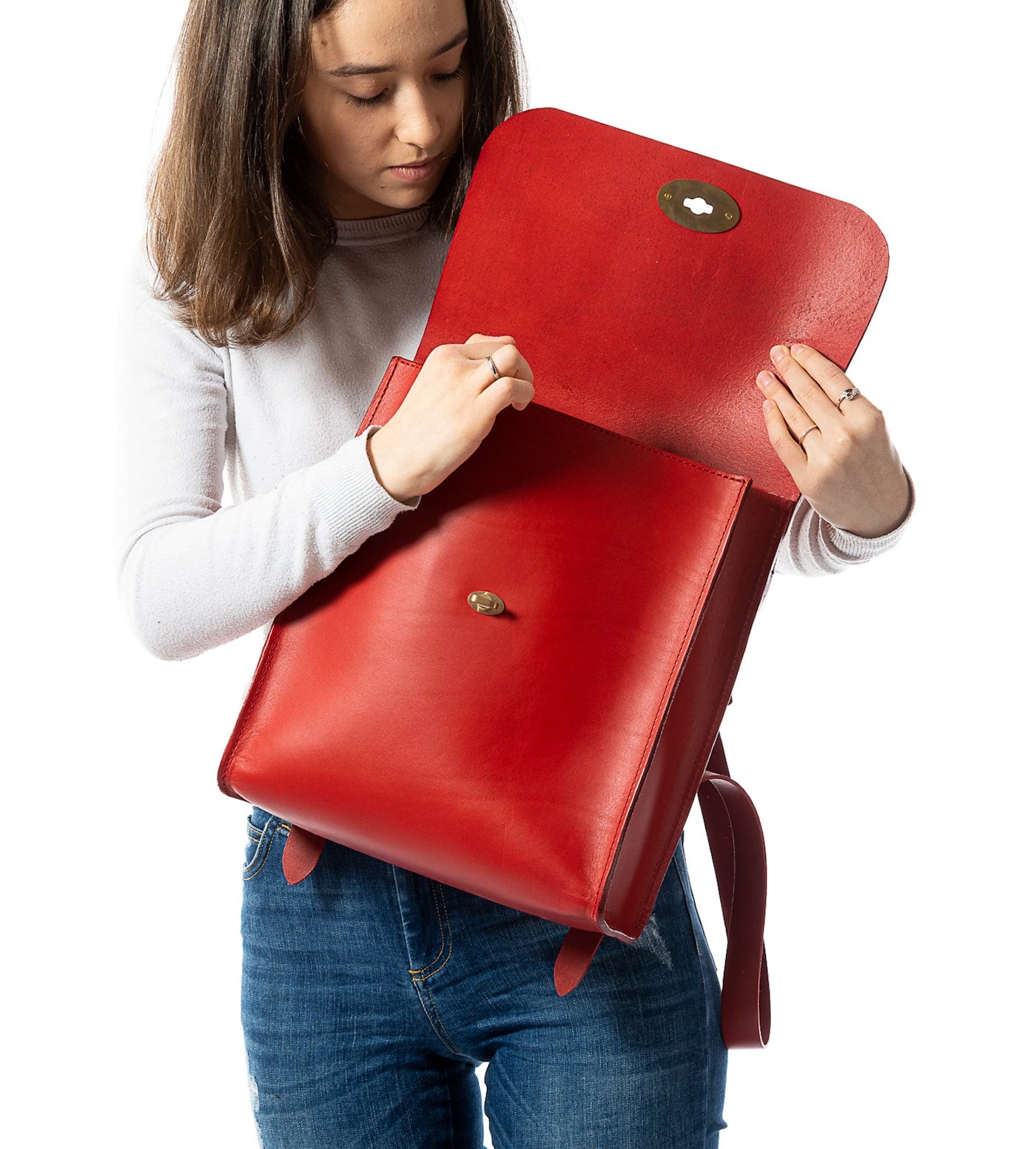 Leather Backpack in Cuoio Red Artist Collection