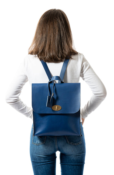 Leather Backpack in Cuoio Blue Artist Collection