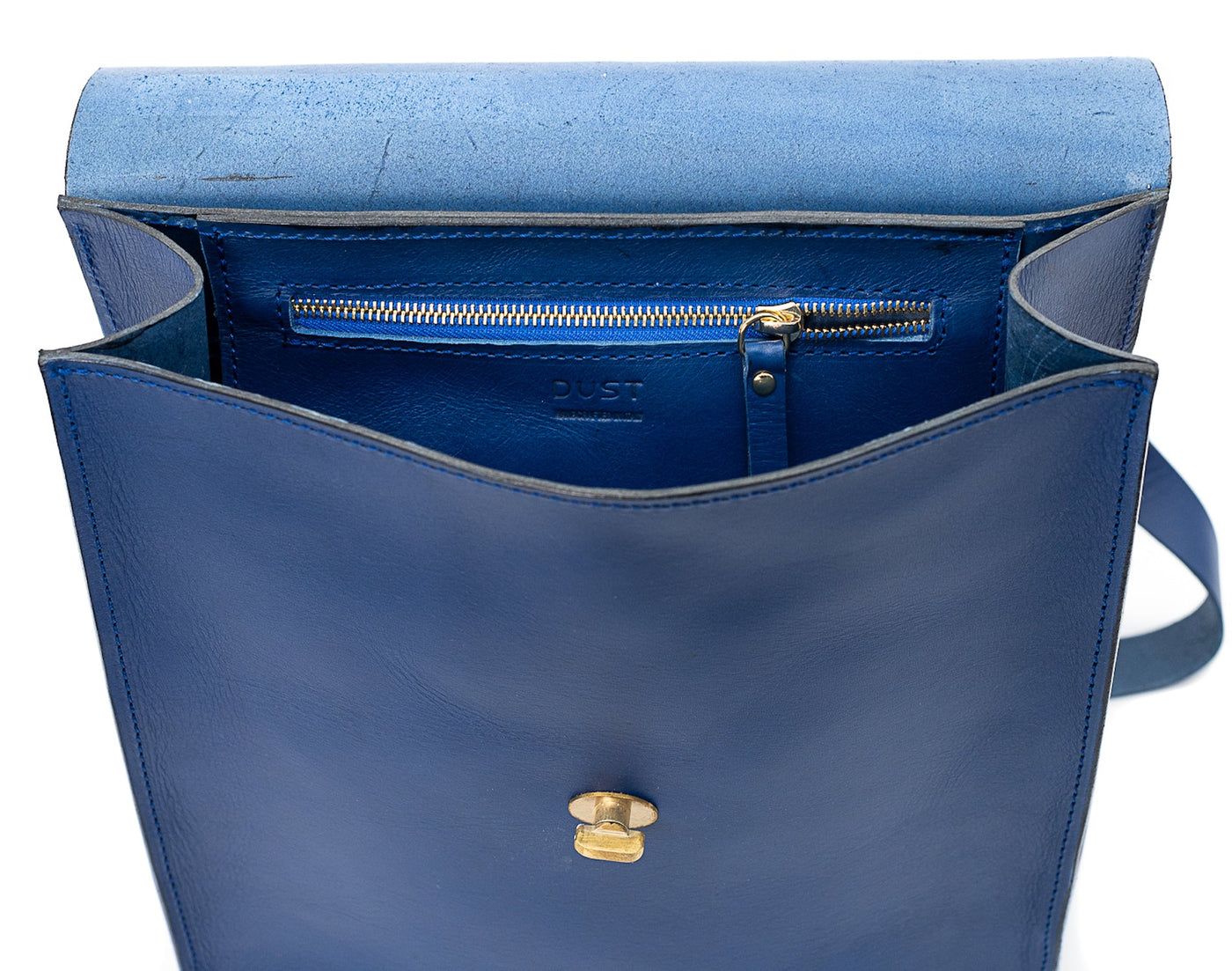 Leather Backpack in Cuoio Blue Artist Collection